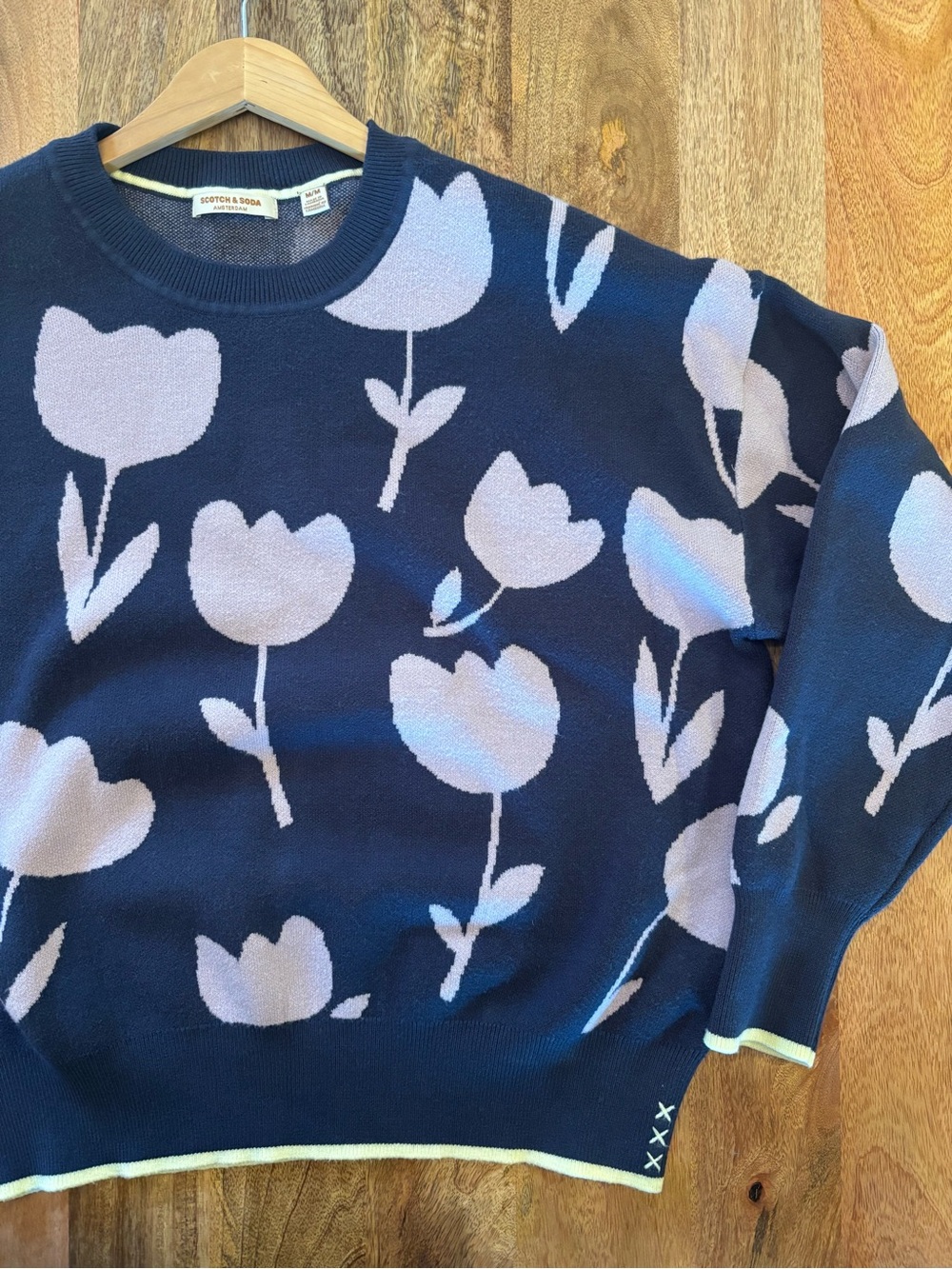 Scotch & Soda Navy Sweater with Light Purple Floral Tulip Motif